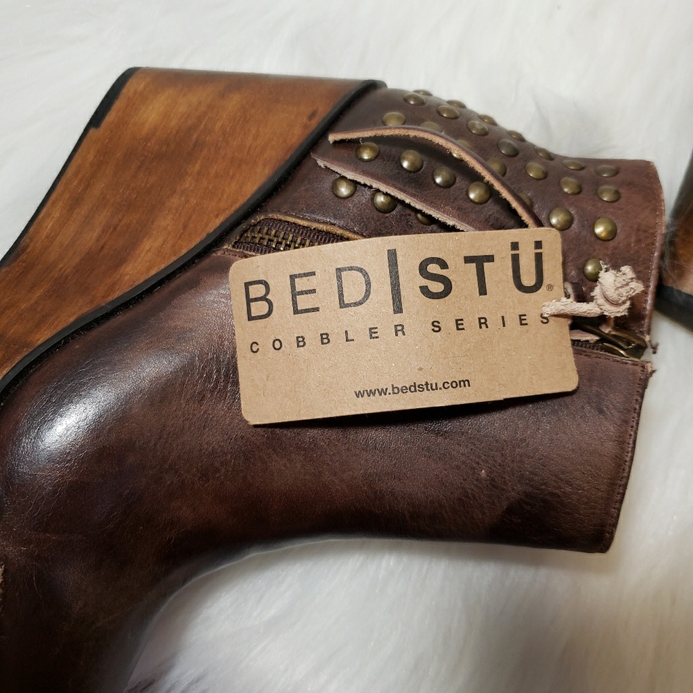 Bed Stu Brown Ankle Boots with Wooden Wedge - Picture 5 of 7